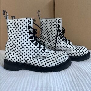 Dr. Martens Black and White Polka Dot Lace-Up Leather Boots